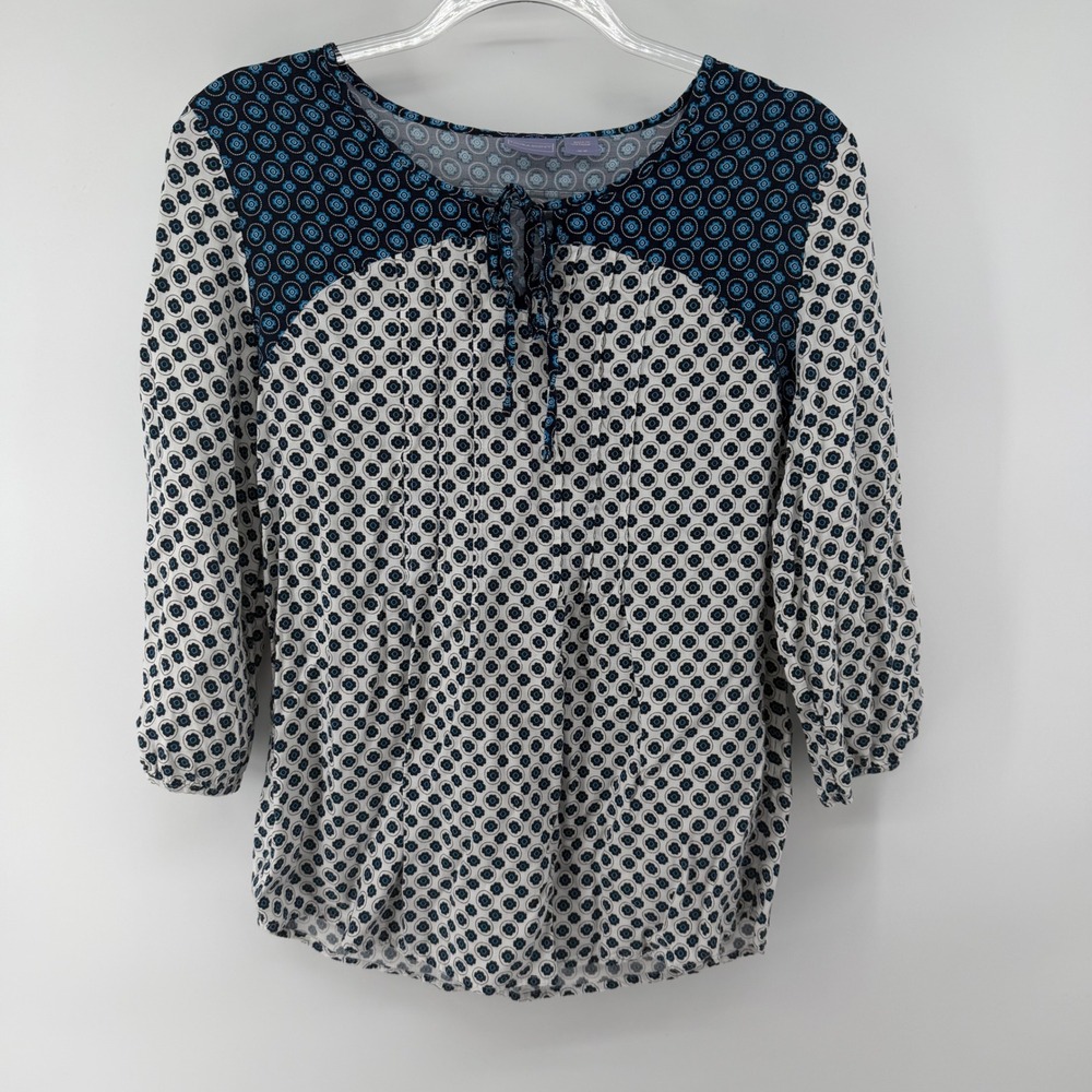 Laura Scott Women Geometric Print Tie Neck 3/4 Sleeve Blouse M‎